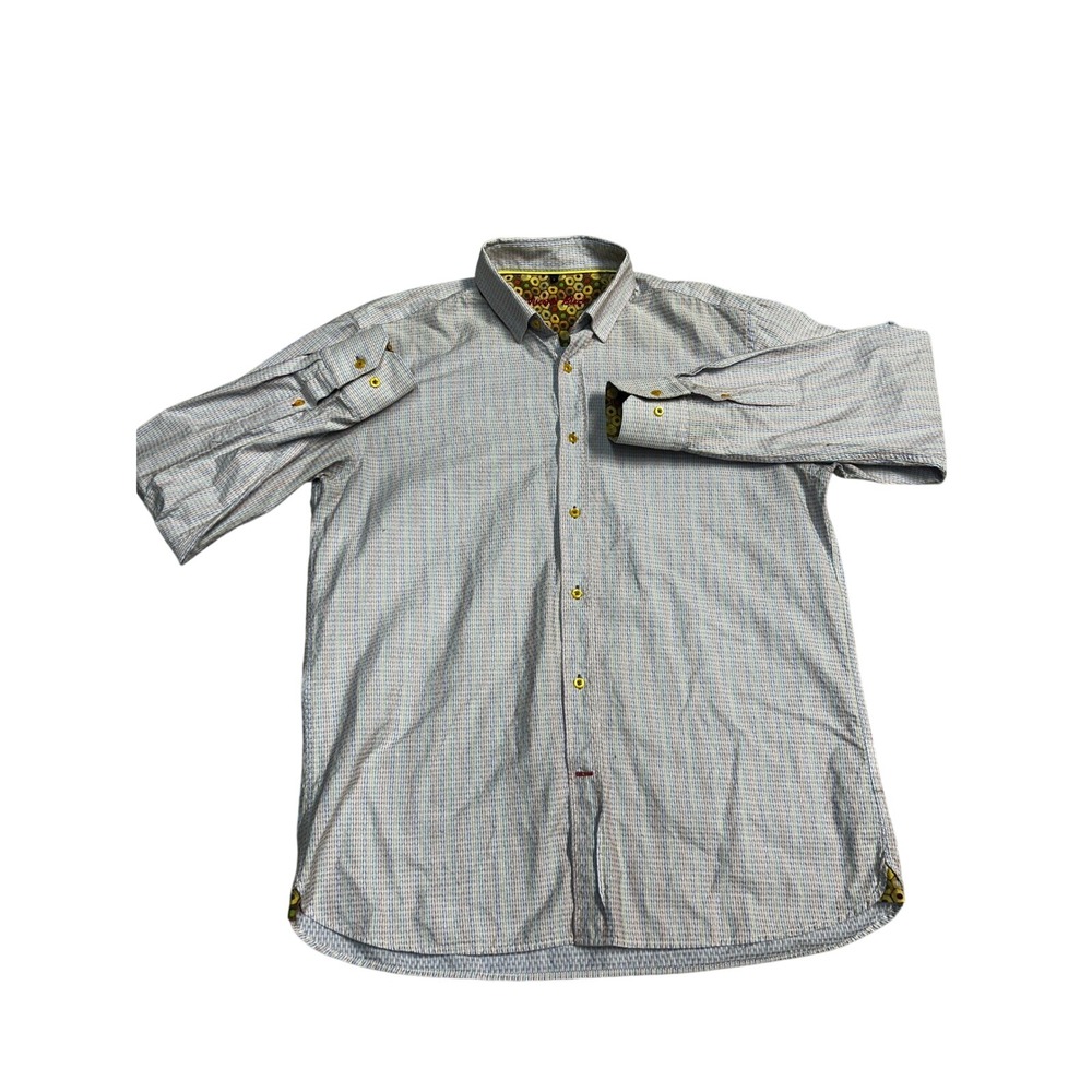 Visconti Black Men's Dress Shirt Multicolor Texture Button Down Contrast Cuffs L